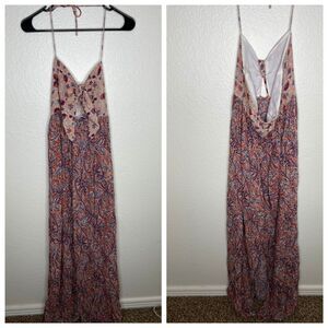 Zara womens paisley halter maxi sundress artsy open back beach flowy summer L
